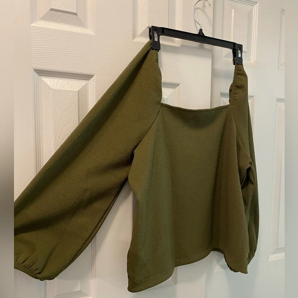 NWOT | Madewell | Crepe Square Neck Puff Sleeve Top | Olive Green | XL